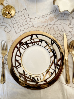 Ensemble de 36 Assiettes à Dîner Blanc et Or - Variation II
